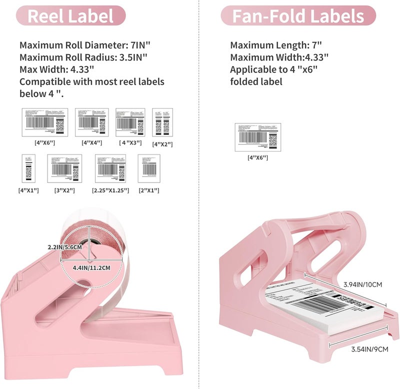 Guermok Thermal Shipping Label Holder for Rolls & Fan-Fold, Fragile Stickers for Shipping, Label Stand Desktop Printer Holder-Home Office Accessory Sticker Dispenser for Holographic (Pink) - Image 3